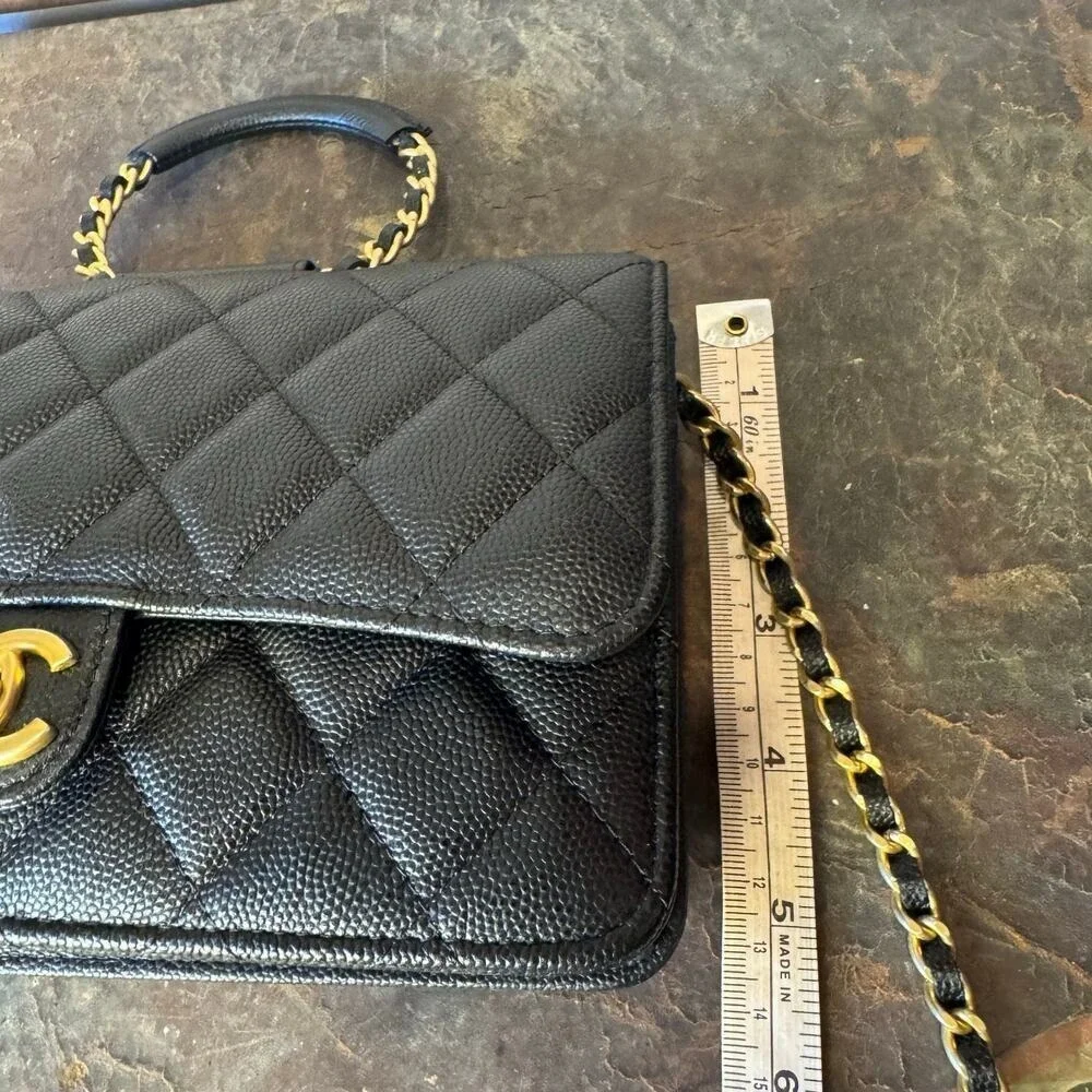 Chanel Black Caviar Circle Handle Crossbody Bag WOC Series GHW Authentic CoA